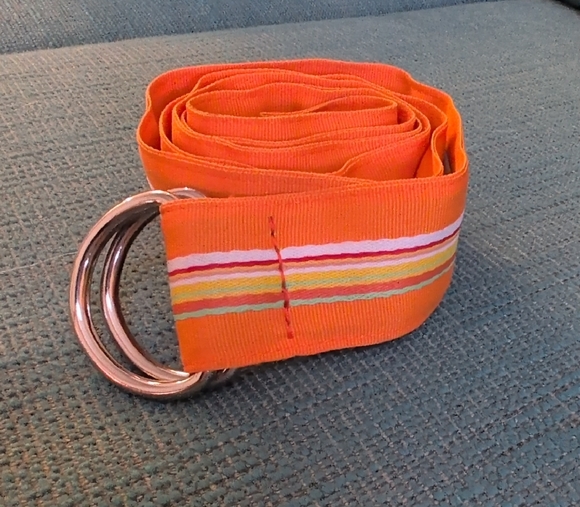 Riggs and Bancroft Summery Orange Fabric Striped Belt with Silver Rings
